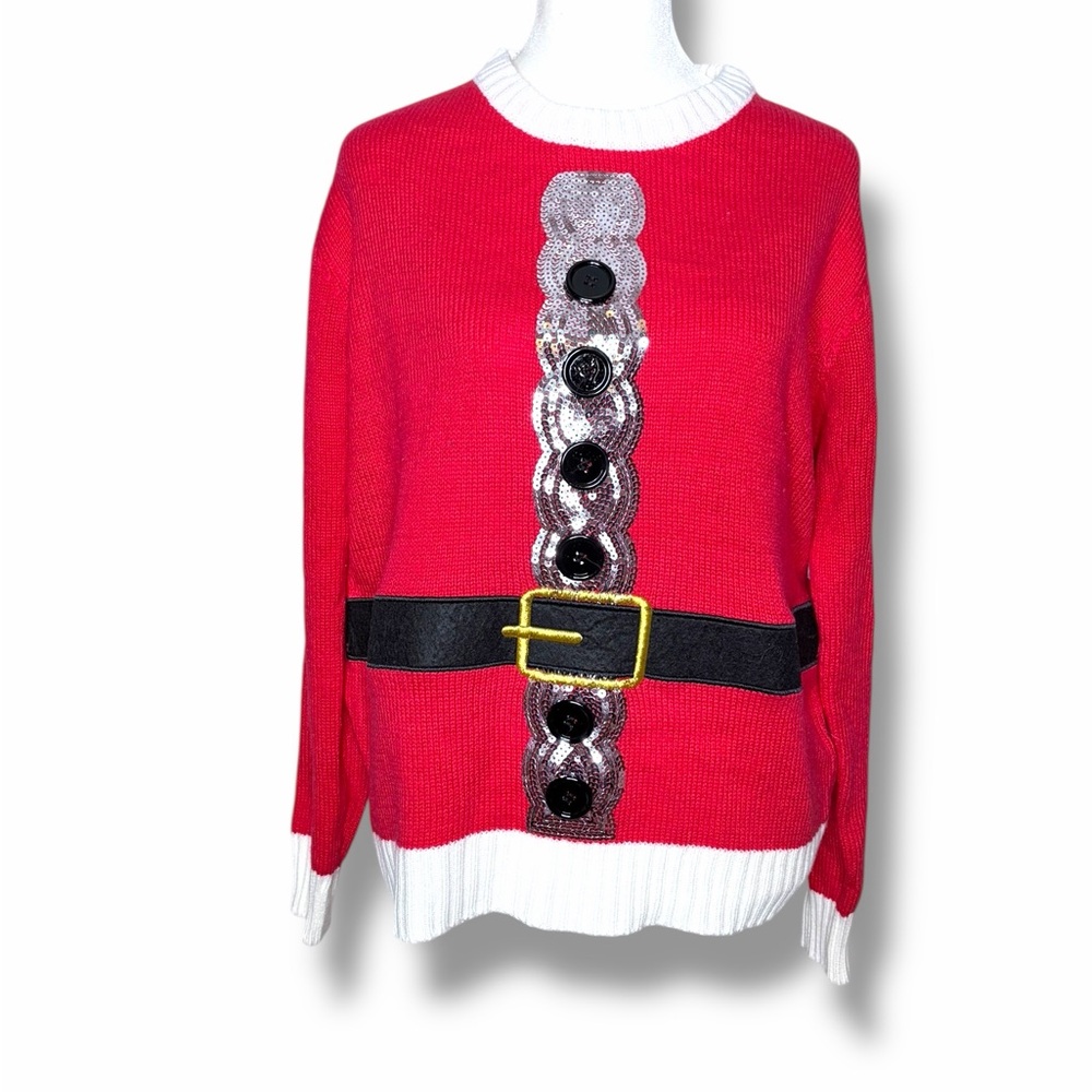 Ugly Merry Christmas Sweater White Red Textured Sequins Size M
